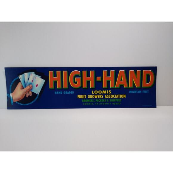 High Hand Playing Cards 4 Aces Fruit Crate Label Original Vintage 1960's Unused - Picture 1 of 4